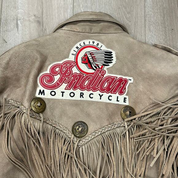 Vintage Indian Motorcycles Fringe Tassel Brown Leather Jacket Size Large L B3 - Picture 9 of 11